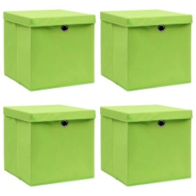 Cajas de almacenaje con tapas 4 uds tela verde 32x32x32 cm