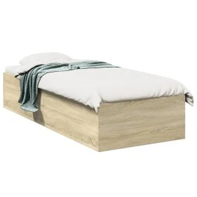 Sonoma oak engineered wood bed frame 75x190 cm by vidaXL, Beds and slatted bases - Ref: Foro24-841988, Price: 66,48 €, Discou...