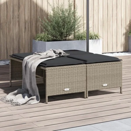Gartenhocker mit Kissen 4 Stück hellgraues PE-Rattan von vidaXL, Hocker für den Außenbereich - Ref: Foro24-368367, Preis: 131...