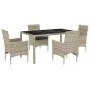 Garten-Essgruppe 5-teilig und hellgraue PE-Rattankissen aus Glas von vidaXL, Gartensets - Ref: Foro24-3278575, Preis: 377,51 ...