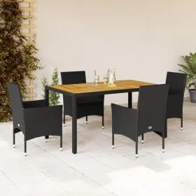 5-teiliges Garten-Essset mit Kissen aus schwarzem Akazien-PE-Rattan von vidaXL, Gartensets - Ref: Foro24-3278671, Preis: 394,...