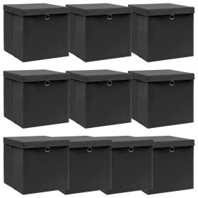 Cajas de almacenaje con tapas 10 uds tela negro 32x32x32 cm de vidaXL, Cestas para almacenaje - Ref: Foro24-288334, Precio: 7...