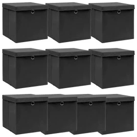 Storage boxes with lids 10 pcs black fabric 32x32x32 cm by vidaXL, Storage baskets - Ref: Foro24-288334, Price: 62,25 €, Disc...