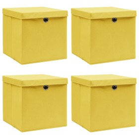 Cajas de almacenaje con tapas 4 uds tela amarillo 32x32x32 cm