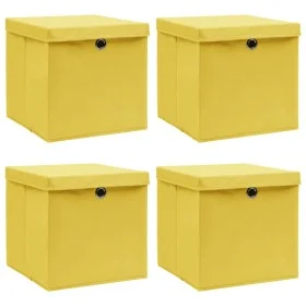 Storage boxes with lids 4 pcs fabric yellow 32x32x32 cm by vidaXL, Storage baskets - Ref: Foro24-288366, Price: 31,07 €, Disc...