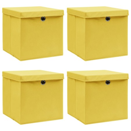 Aufbewahrungsboxen mit Deckel 4 Stück gelber Stoff 32x32x32 cm von vidaXL, Aufbewahrungskörbe - Ref: Foro24-288366, Preis: 31...