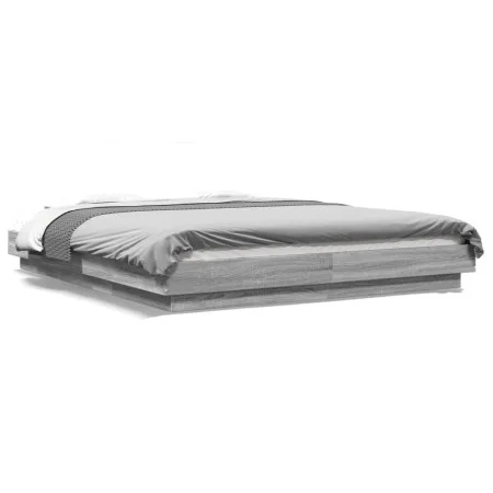Sonoma gray wood bed frame with LED lights 160x200 cm by vidaXL, Beds and slatted bases - Ref: Foro24-3281089, Price: 187,44 ...