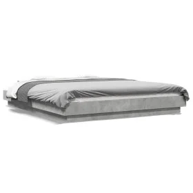 Bed frame with LED lights concrete gray wood 150x200 cm by vidaXL, Beds and slatted bases - Ref: Foro24-3281094, Price: 178,1...