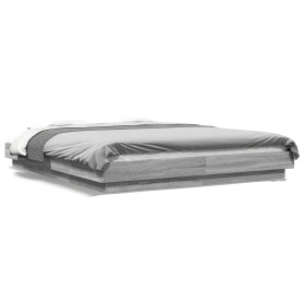 Sonoma gray wood bed frame with LED lights 150x200 cm by vidaXL, Beds and slatted bases - Ref: Foro24-3281096, Price: 189,41 ...