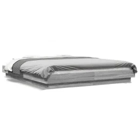 Sonoma gray wood bed frame with LED lights 150x200 cm by vidaXL, Beds and slatted bases - Ref: Foro24-3281096, Price: 187,07 ...