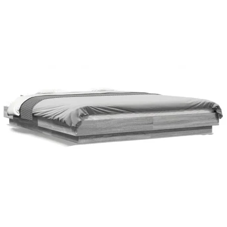 Estructura cama con luces LED madera gris Sonoma 150x200 cm de vidaXL, Camas y somieres - Ref: Foro24-3281096, Precio: 187,07...