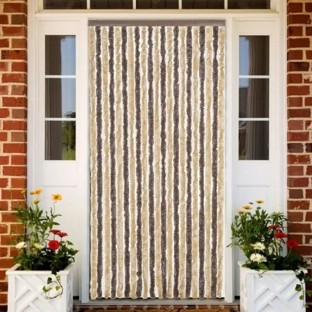 Dark brown and beige chenille fly curtain 100x220 cm by vidaXL, Mosquito nets for windows - Ref: Foro24-377358, Price: 64,82 ...