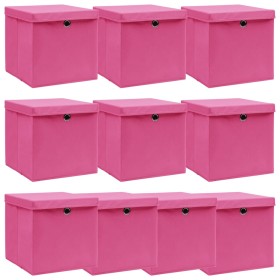 Cajas de almacenaje con tapas 10 uds tela rosa 32x32x32 cm