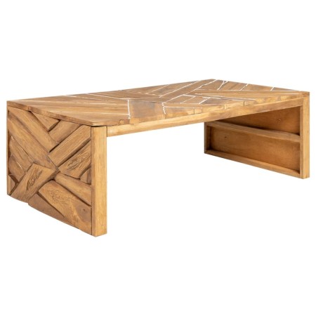 Mesa de centro madera maciza de teca erosionada 110x35x38 cm