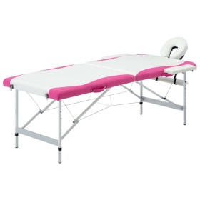Camilla de masaje plegable 2 zonas aluminio blanco y rosa