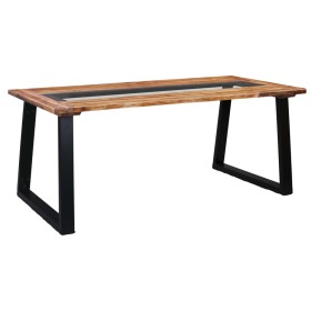 Solid acacia wood and glass dining table 180x90x75cm by vidaXL, Kitchen and dining tables - Ref: Foro24-288067, Price: 329,82...