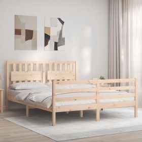 Estructura de cama de matrimonio con cabecero madera maciza de vidaXL, Camas y somieres - Ref: Foro24-3194316, Precio: 154,00...