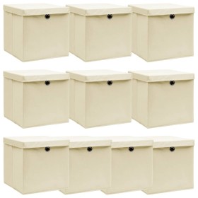 Storage boxes with lids 10 pcs cream fabric 32x32x32 cm by vidaXL, Storage baskets - Ref: Foro24-288360, Price: 58,66 €, Disc...