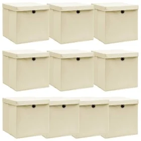 Storage boxes with lids 10 pcs cream fabric 32x32x32 cm by vidaXL, Storage baskets - Ref: Foro24-288360, Price: 57,80 €, Disc...