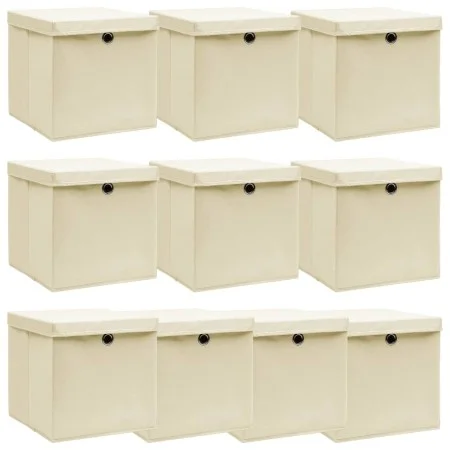 Storage boxes with lids 10 pcs cream fabric 32x32x32 cm by vidaXL, Storage baskets - Ref: Foro24-288360, Price: 57,80 €, Disc...