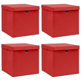 Aufbewahrungsboxen mit Deckel 4 Stück roter Stoff 32x32x32 cm von vidaXL, Aufbewahrungskörbe - Ref: Foro24-288362, Preis: 33,...