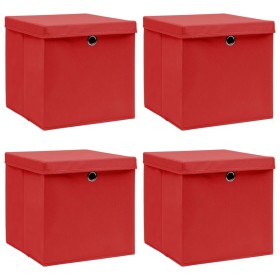 Cajas de almacenaje con tapas 4 unidades tela rojo 32x32x32cm