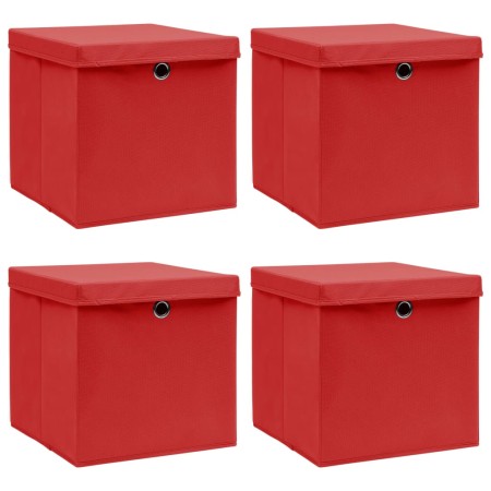 Aufbewahrungsboxen mit Deckel 4 Stück roter Stoff 32x32x32 cm von vidaXL, Aufbewahrungskörbe - Ref: Foro24-288362, Preis: 34,...