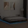 Bed frame with LED lights smoked oak wood 150x200 cm by vidaXL, Beds and slatted bases - Ref: Foro24-3281095, Price: 190,22 €...