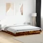 Bed frame with LED lights smoked oak wood 150x200 cm by vidaXL, Beds and slatted bases - Ref: Foro24-3281095, Price: 190,22 €...