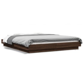 Bed frame with LED lights oak brown wood 150x200 cm by vidaXL, Beds and slatted bases - Ref: Foro24-3281097, Price: 189,41 €,...
