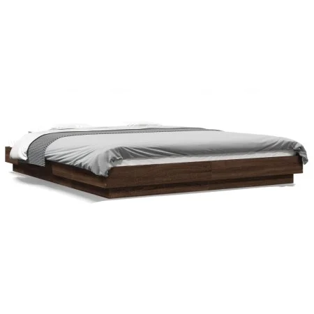 Bed frame with LED lights oak brown wood 150x200 cm by vidaXL, Beds and slatted bases - Ref: Foro24-3281097, Price: 187,07 €,...