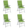 Cojines silla respaldo alto 4 uds tela verde melange 120x50x4cm