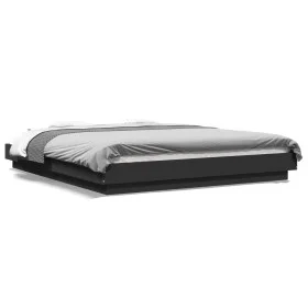 Bed frame with LED lights black engineered wood 150x200cm by vidaXL, Beds and slatted bases - Ref: Foro24-3281092, Price: 187...