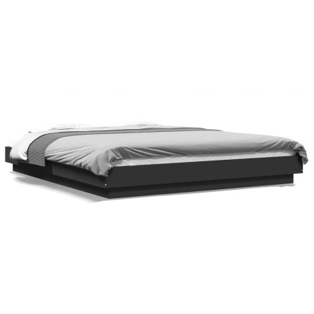 Bed frame with LED lights black engineered wood 150x200cm by vidaXL, Beds and slatted bases - Ref: Foro24-3281092, Price: 189...