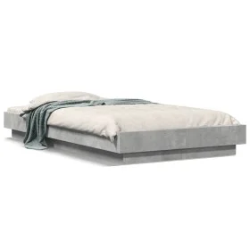 Concrete gray wood bed frame with LED lights 90x200 cm by vidaXL, Beds and slatted bases - Ref: Foro24-3281122, Price: 153,22...