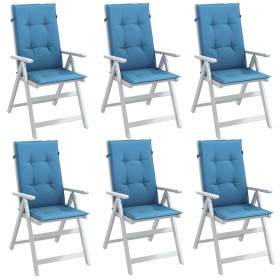 Cojines silla respaldo alto 6 uds tela azul melange 120x50x4 cm