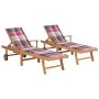 Sonnenliegen 2 Stück aus massivem Teakholz mit rot kariertem Kissen von vidaXL, Liegen - Ref: Foro24-3073199, Preis: 584,55 €...
