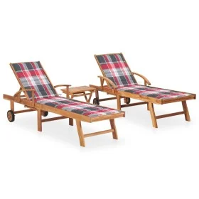 Tumbonas con mesa y cojín 2 unidades madera maciza de teca de vidaXL, Tumbonas - Ref: Foro24-3073184, Precio: 599,85 €, Descu...