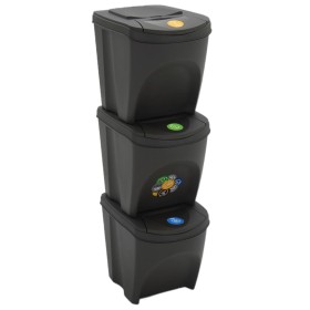 Cubos de basura apilables 3 uds polipropileno gris 75 L by vidaXL, Garbage cans and trash cans - Ref: Foro24-152198, Price: 5...