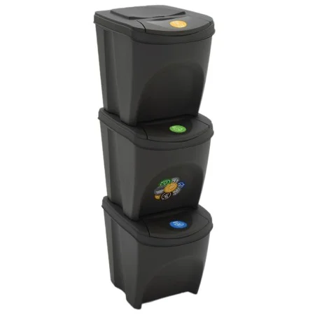 Stapelbare Mülltonnen 3 Stück aus grauem Polypropylen 75 L von vidaXL, Mülltonnen und Mülltonnen - Ref: Foro24-152198, Preis:...