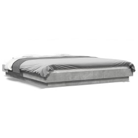 Bed frame with LED lights concrete gray wood 160x200 cm by vidaXL, Beds and slatted bases - Ref: Foro24-3281087, Price: 196,2...