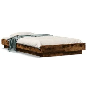 Bed frame with LED lights smoked oak wood 90x200 cm by vidaXL, Beds and slatted bases - Ref: Foro24-3281123, Price: 153,22 €,...