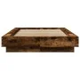 Bed frame with LED lights smoked oak wood 90x200 cm by vidaXL, Beds and slatted bases - Ref: Foro24-3281123, Price: 153,22 €,...