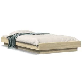 Sonoma oak wood bed frame with LED lights 90x200 cm by vidaXL, Beds and slatted bases - Ref: Foro24-3281121, Price: 153,22 €,...