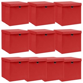 Cajas de almacenaje con tapas 10 uds tela rojo 32x32x32 cm