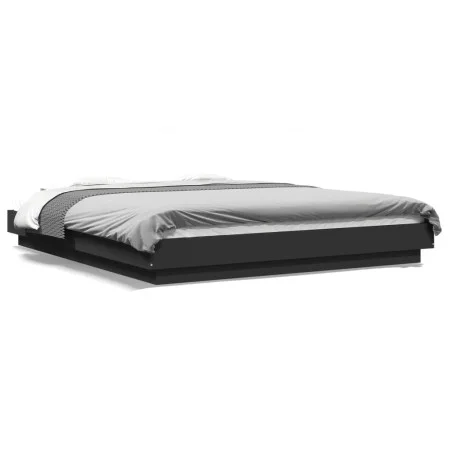 Bed frame with LED lights black engineered wood 160x200cm by vidaXL, Beds and slatted bases - Ref: Foro24-3281085, Price: 217...