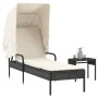 Lounger with hood and black synthetic rattan table by vidaXL, Loungers - Ref: Foro24-368197, Price: 205,47 €, Discount: %