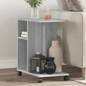 Mesa auxiliar ruedas madera ingeniería gris Sonoma 50x30x55 cm