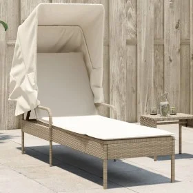 Liegestuhl mit beige-farbenem Kunststoff-Rattanverdeck von vidaXL, Liegen - Ref: Foro24-368192, Preis: 200,01 €, Rabatt: %