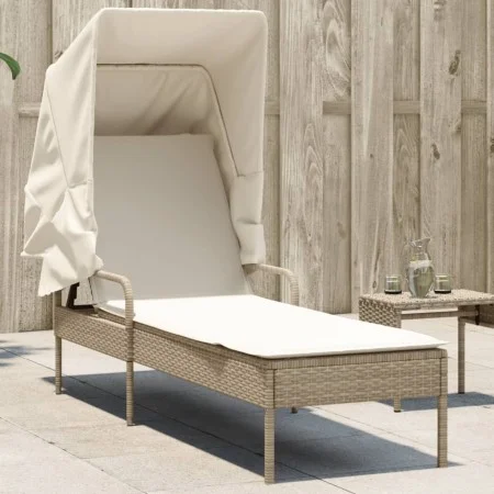 Liegestuhl mit beige-farbenem Kunststoff-Rattanverdeck von vidaXL, Liegen - Ref: Foro24-368192, Preis: 196,30 €, Rabatt: %